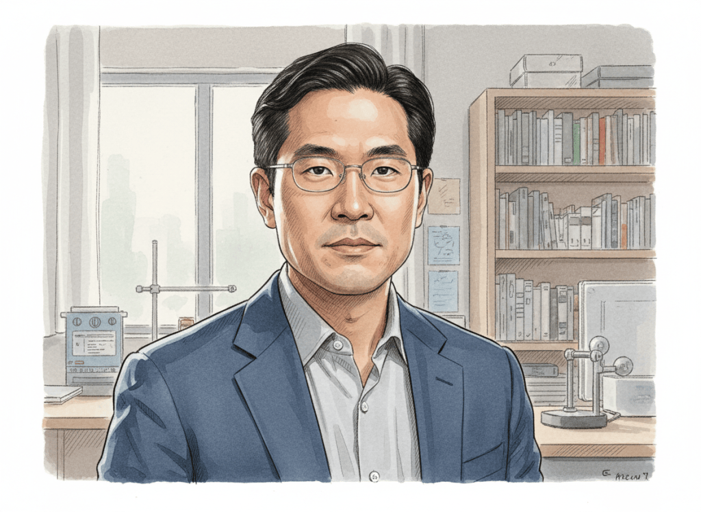 Editorial illustration of AI researcher Andrew Ng.